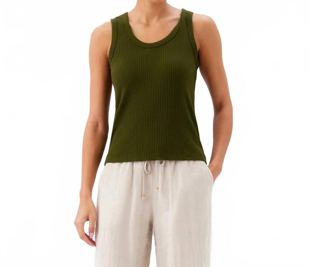 NEW KAREN KANE ribbed scoop neck tank top in olive